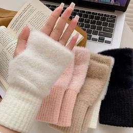 Fingerless Gloves 1pair Women Winter Keep Warm Plush Elasticity Soft Half Fingers Mittens Imitation Mink Fur Knitted Girls Fashion 231122