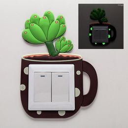 Wall Stickers Cartoon Switch Cactus Fluorescent For Baby Room Decorations Outlet Luminous Light Decor