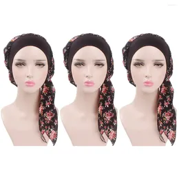 Berets 3pcs Elastic Fabric Prints Headscarf Scarf Wrap Breathable Turban Hat Cotton Sleeping Hair Loss Caps Chemotherapy Hats