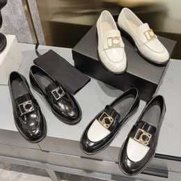 Designer Shoes Woman Loafer Platform Moccasins Calfskin Leather Dress Shoe Metal Buckle Loafers Luxury Black Slide
