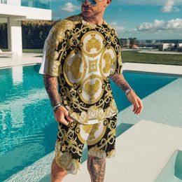 Men's Tracksuits Summer Tracksuit Luxurious T-Shirt Shorts Set Casual Gold Print Outfits Vintage Jogging Suit Oversized Clothing Streetwear