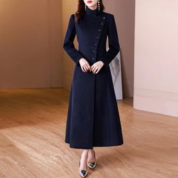 Casual Dresses 2023 Fashion Temperament Slim-fit Flag Winter Woolen Coat Long Thickened Double-sided Cashmere