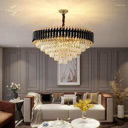 Chandeliers Luxury LED Lighting Postmodern Crystal Metal Black Gold Round Lights Lustre Bedroom Living Room Fixture