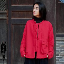 Ethnic Clothing Autumn Winter Cotton Linen Coat Women Vintage Style Loose Chinese Padded Jacket Oriental Traditional Thicken Tang Suit