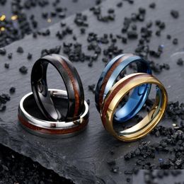 Band Rings Stainless Steel Wood Ring Blue Gold Band Rings For Men Women Fashion Jewelry Will And Drop Delivery Jewelry Ring Dhwbu