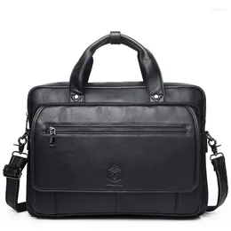 Briefcases Brand Men Genuine Leather Handbag 15.6 Inches Messenger Shoulder Bag For Documents Men's Business Totes