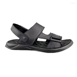 Sandals Cowhide Leather Casual Two Wear Beach Shoes Men's Slippers