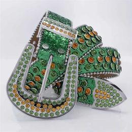 28% OFF Designer New Green Sparkling Men's and Women's Diamond Embedding Wide PU Belt