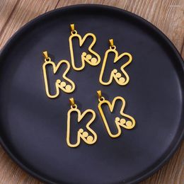 Pendant Necklaces 5Pcs Initials Letter Stainelss Steel For Making DIY Chunky Gold Colour Alphabet Jewellery Men Women Accessories 30mmx22mm