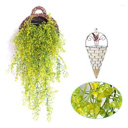 Decorative Flowers 2Pc Artificial Hanging Vine Flower Vines Plant With Basket Green Pot Planter Container Wall