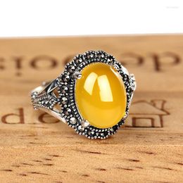 Cluster Rings 925 Silver MARCASITE Ring Natural Yellow Green Stone Pure S925 Sterling Solid For Women Jewelry