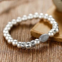 Link Bracelets Hip Hop Style Six Character True Tales Round Bead Bracelet For Men And Women Couple Retro Small Woven Girlfr