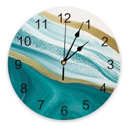 Wall Clocks Creative Clock Teal Gradient Marble Pattern Modern Design Living Room Bedroom Office Cafe Home Decor Fashion 231122