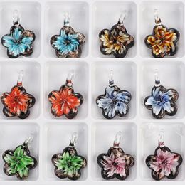 Pendant Necklaces Qianbei Handmade Murano Lampwork Glass Mixed Colour Stripe Flower Fit Necklace Jewellery Gift Fashion Wholesale 6pcs