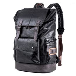 Backpack Leather Men Youth Large Capacity Travel Boy Laptop School Bag Male Stylish Black Shoulder