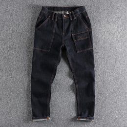 Men's Jeans Spring And Autumn Dark Blue Primary Colour Men's Work Clothes Pocket Design Trend Loose Straight Pants 88