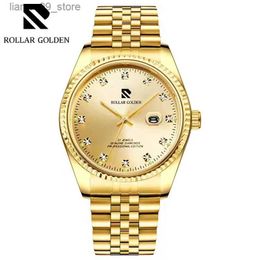 Wristwatches ROLLAR GOLDEN men's fully automatic waterproof mechanical watch with a Personalised polygon dial luminous watchQ231123