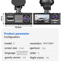 Car Video Recorder 3 in 1 FHD 1080P 3 Camera Car DVR Dashcam Rear View Camera with Rear lens Night Vision For Truck Tax Uber