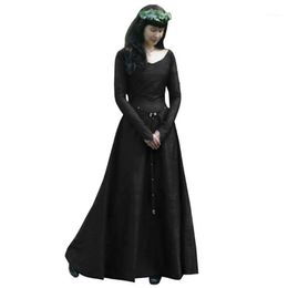 Casual Dresses Women Dress Vintage Maxi A Line Tight Waist Cosplay Pography Long Sleeve Medieval Crew Neck Travel Elegant Soft Halloween