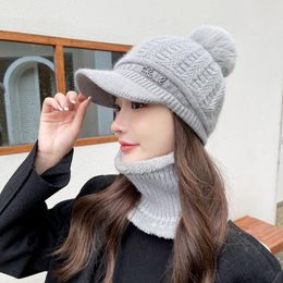 Berets Knitted Scarf Suit Winter Hats Hat With Earflaps Russian Caps Fur Hood Women's Bomber Warm Brim