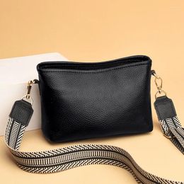 Evening Bags Soft Genuine Leather Women's Bag Fashion Simple Wide Shoulder Strap Small Square Crossbody Mobile Phone