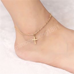 Creative Cross Stainless Steel Pendant Anklet Summer Beach Simple Foot Chain Women Dress Jewelry Accessories Birthday Gifts