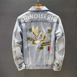 Men' Blends High Quality Mens Denim Jacket Embroidery Decors Fashion Blue Coat Trendy Retro Style Loose Fit Clothes Top 231123