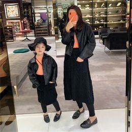 Family Matching Outfits Parent-child clothing mother and children's clothing leather jacket Han Fan coat top winter clothing children's clothing 231123