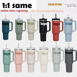 US Stock 1:1 With Logo 40oz H2.0 Stainless Steel Tumblers Cups With Silicone Handle Lid and Straw Big Capacity Car Mugs Vacuum Insulated Water Bottles 123