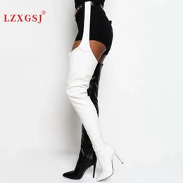 Boots Winter Women's High Knee Boots Leather Quality Shoes Sexy Stiletto Heel Belt Buckles Large Size Thigh High Boots Female 231123