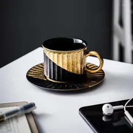 Coffee Pots Black Gold Electroplated Nordic Mug Ceramic Hhome Office Afternoon Tea Creative Simple Set Cup And Saucer