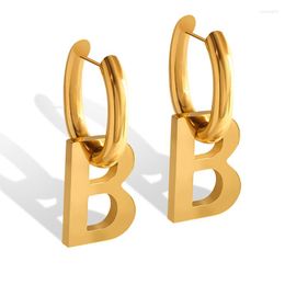 Hoop Earrings FEILIN Personality Exaggeration Creativity Golden Letter B Circle Titanium Steel Gold Plated Jewelry