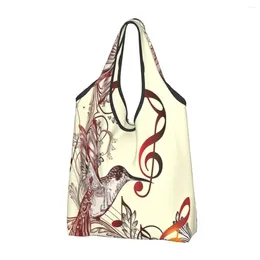 Shopping Bags Hummingbird Groceries Kawaii Shopper Shoulder Tote Bag Big Capacity Portable Clef Music Notes Five Lines Handbag