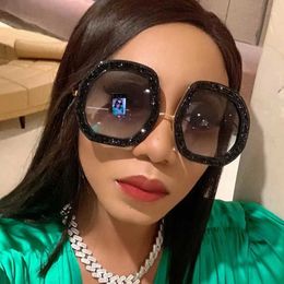 Sunglasses Irregular Oversized Sunglasses Women Polygon Crystal Frame Eyeglasses Luxury Brand Designer Shiny Diamond Eyewear Men Shades J230422