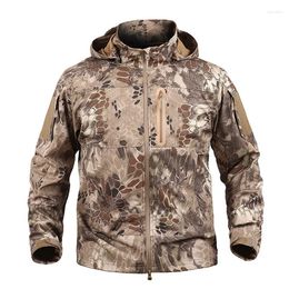 Hunting Jackets Outdoor Combat Military Camouflage Casual Light Multi-pockets Male Tactical Soft Shell Hooded Windbreaker Mens