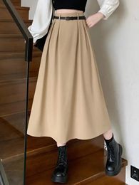 Skirts Autumn Winter Solid Colour Elegant Large Size Slim Suit Skirt Big Hem A Line High Waist Woman Pleated Party Long Vintage 231123