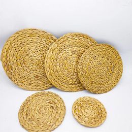 Table Mats 13inchs Round Natural Gourd Grass Weave Placemat Handmade Braided Rattan Tablemats Cup Dish Plate Bowls Pads