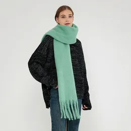 Scarves 2023 Solid Thick Cashmere Scarf For Women Large Wool Blanket Pashmina Winter Warm Shawl Wraps Bufanda Female With Tassel