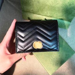 Woman Marmont Wallets Coin Purses With box key Card Holder Metal Fittings 5 card slots Genuine Leather Luxury Women's mens wa242N