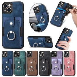 Slim Wallet Leather Ring Holder Phone Case For iPhone 15 Pro Max 14 Plus 13 mini 12 Pro 11 X XS XR 7 8 Magnetic Car Mount Stand Cover with Credit Card Slot