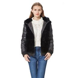 Women's Fur Faux Down Parkas Real Rex Rabbit Coat With Hood Jacket Sleeves Bomber Hooded Women 231122