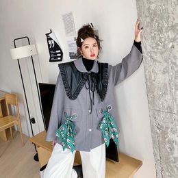 Women's Jackets Women Designer Grey Suit Jacket Fashion Vintage Japanese Style Casual Outerwear Ladies Loose Fit Spring Long Sleeve Coat