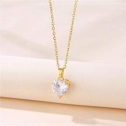 Pendant Necklaces Luxury Zircon Crystal Heart Shape Stainless Steel Necklace For Women Korean Fashion Female Wedding Jewelry Neck Chain