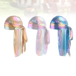 Berets 3pcs Women Headscarf Turban Long Tail Simulated Silk Fabric Reflective For Home Outdoor Wearing (Pink Sky Blue Golden)