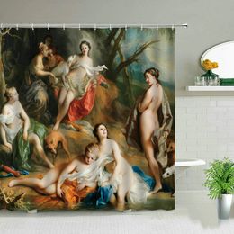 Shower Curtains European Style Religious Oil Painting Shower Curtains Art Bathroom Decoration Waterproof Bathtub Home Decor Cloth Curtain Set 231122