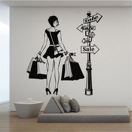 Wall Stickers Decals Girl Shopping Discount Sale Clothing Shop Store Decor Bedroom Livingroom Decoration Mural DW21181