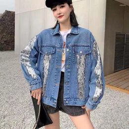 Women's Jackets Embroidered Sequin Stitching Denim Jacket Women Female Spring Autumn Korean Loose Casual Streetwear Outerwear Coats