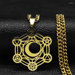 Pendant Necklaces Metatron Cube Sacred Geometry Necklace Stainless Steel Gold Colour Hollow Solomon Occult Amulet Jewlery N2029S0