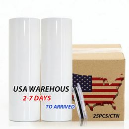 US/CA Stock 20oz Mugs Cups Vacuum Stainless Steel Tumblers Portable Travel Car Mugs Stay Ice-cold Water Bottles For Sublimation Printing