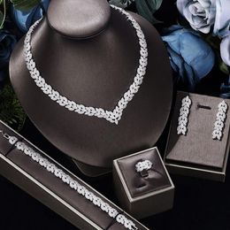 Necklace Earrings Set MYFEIVO Micro-inlaid Zircon Bride Jewellery Luxury Ladies Wedding Party 4 Pieces Bracelet Ring Gifts XXY0100